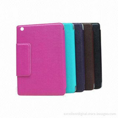 PU leather strand case for Apple iPad mini, litchi grain, three folding, Shenzhen factory